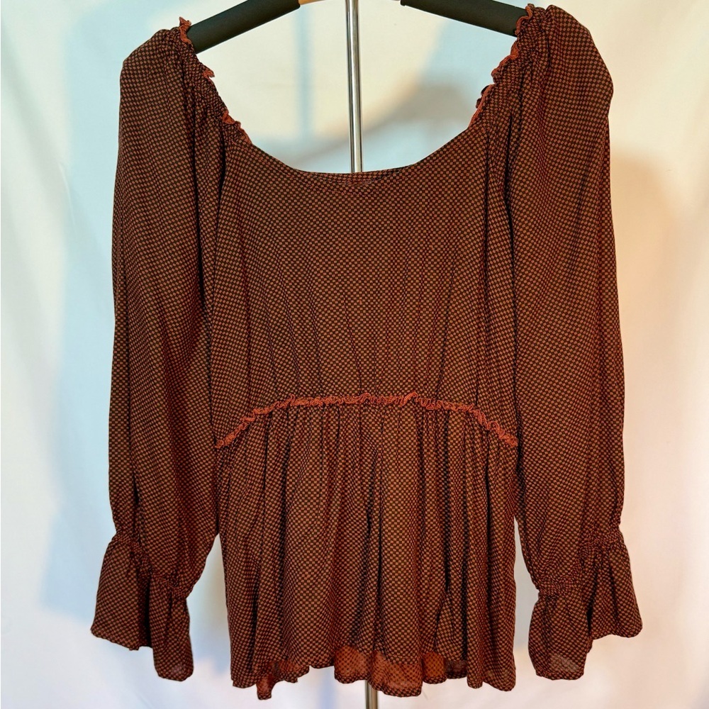 Maurices Size M Rust & Black Check Peplum Blouse NWOT